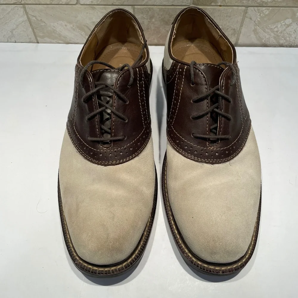 J Murphy Johnston & Murphy Mens 10M Brown Cream Suede Leather Saddle Shoes